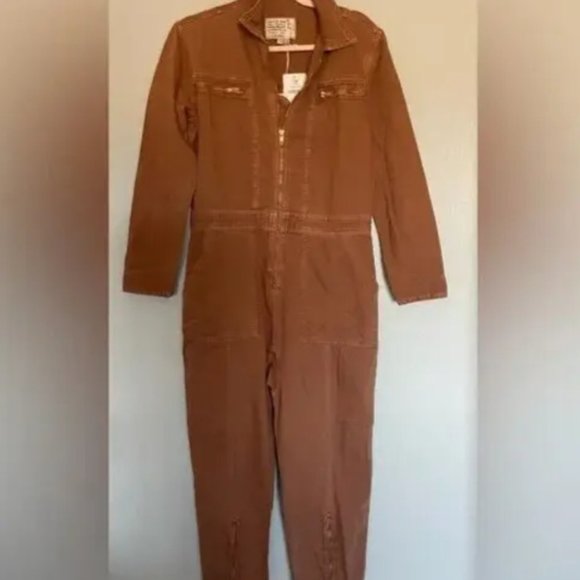 Free People X Sandrine Rose Denim Jumpsuit Womens Small Burnt R1036-BRNT - Picture 2 of 3